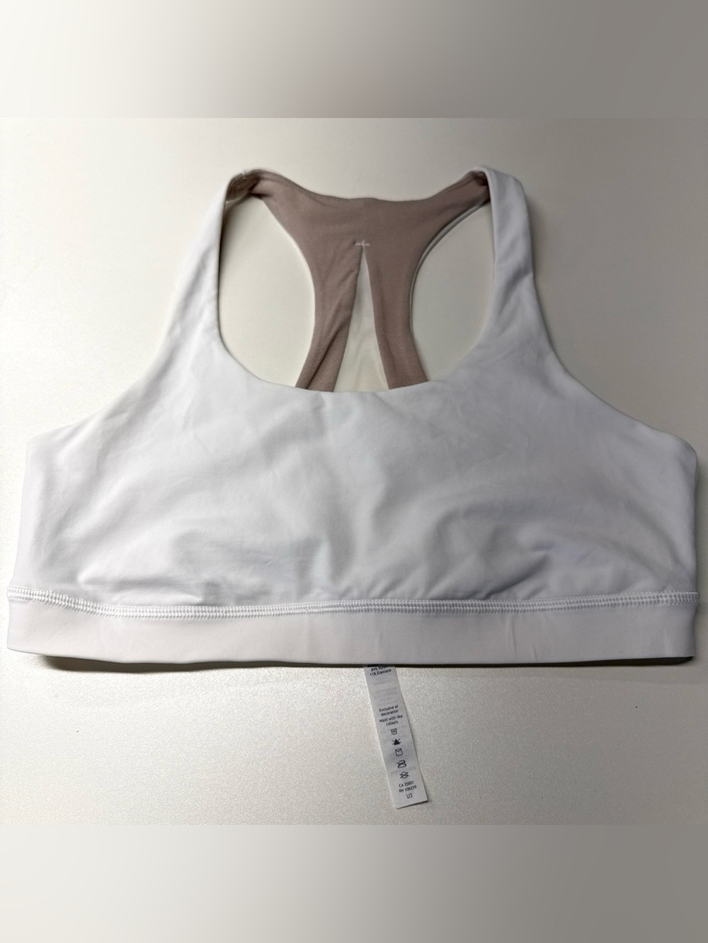 Lululemon White sport's Invigorate Bra w/partial mesh in back Size 10 No Pads
